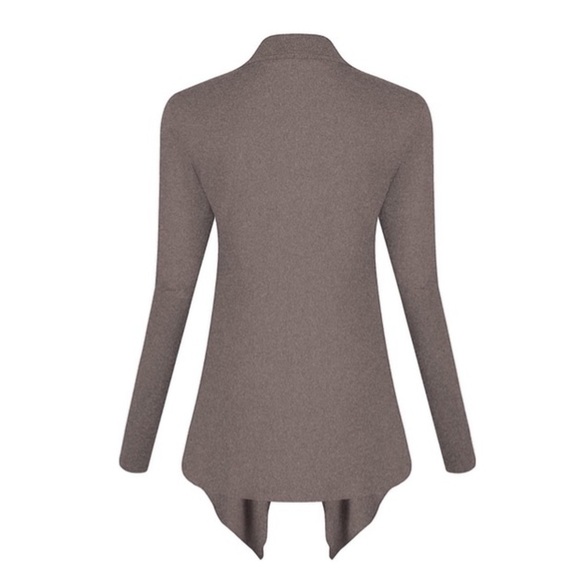 Nwt Drape Front Open Cardigan Long Sleeve Irregular Hem Brown Cover Up Sweater - Picture 2 of 13